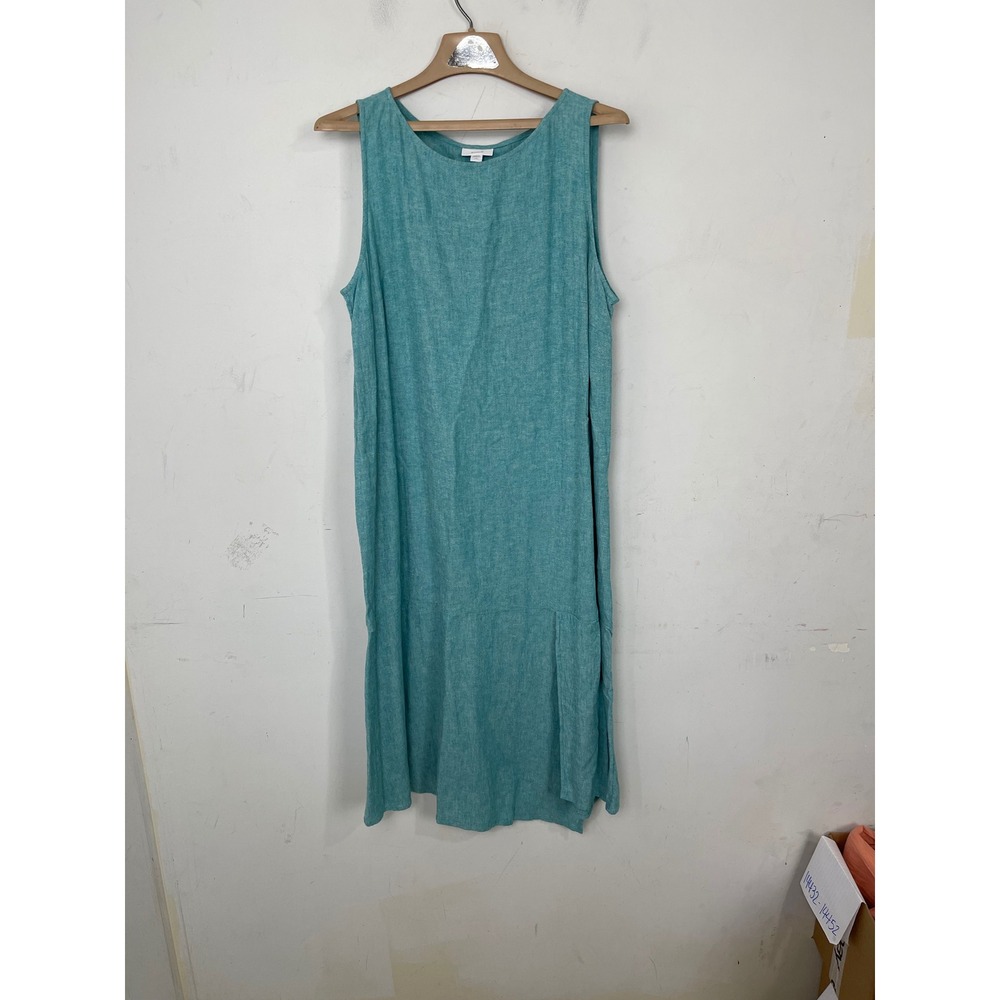 Pure Jill Linen Blend‎ Sleeveless Shift Dress Teal Blue Petite Large Pockets